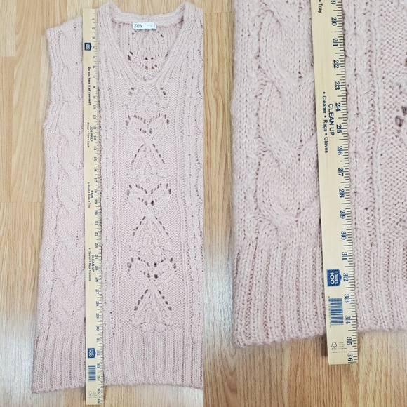 Zara size S wool alpaca blend longline v neck cable knit sweater vest oversized - Picture 8 of 8